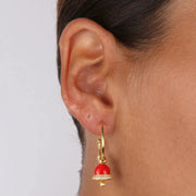 Orecchini in Argento 925 cerchietto con campanella in smalto turchese, impreziosita da zirconi