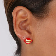 Orecchini in Argento 925 a forma di labbra impreziositi da zirconi bianchi e smalti colorati