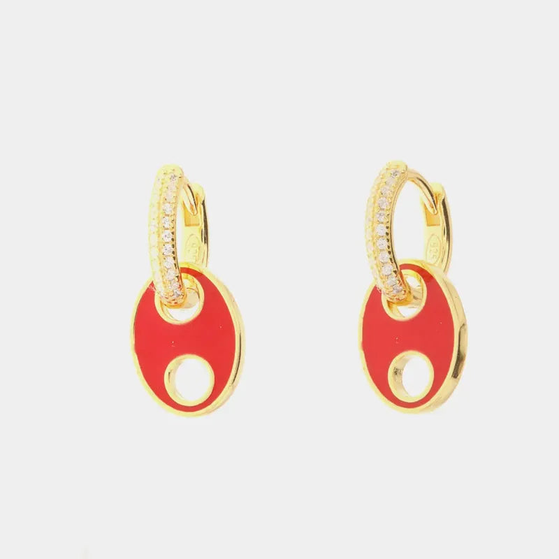 Orecchini in Argento 925 cerchietti con pendente a forma di maglia marina rossa