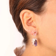 Orecchini in Argento 925 con pendente a forma di fiore impreziosita da pietra effetto occhio di gatto