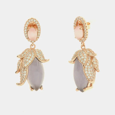 Orecchini in Argento 925 con pendente a forma di fiore impreziosita da pietra effetto occhio di gatto