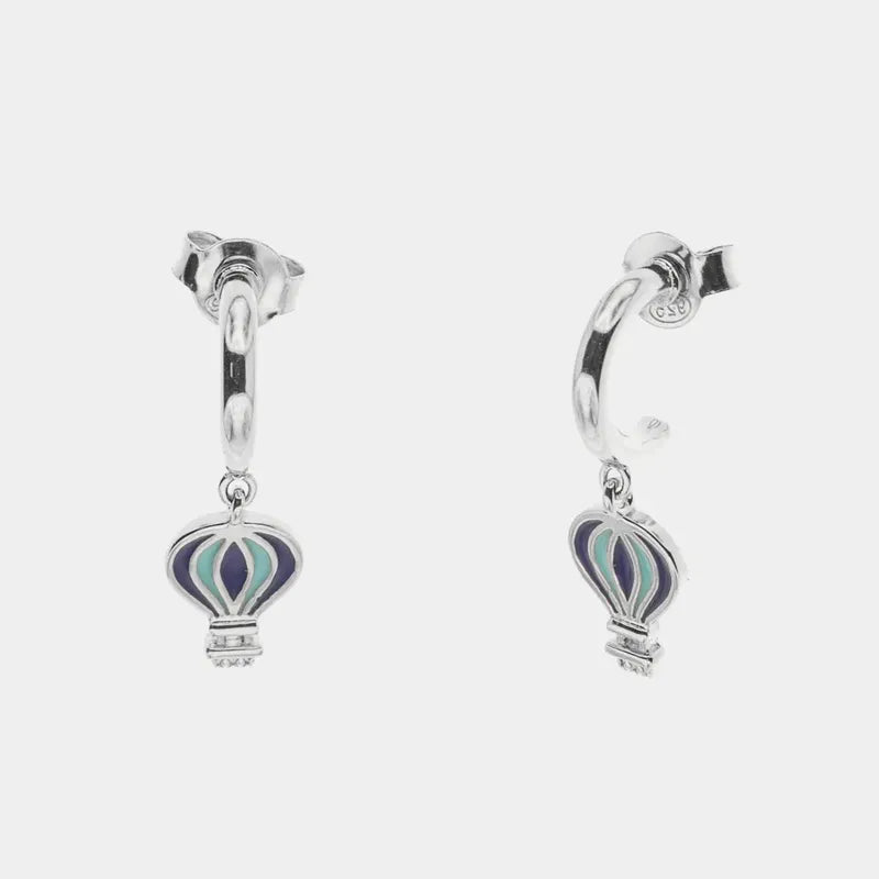 Orecchini in Argento 925 con pendenti a forma di mongolfiera con smalti colorati
