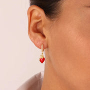 Orecchini in Argento 925 con chiusura a scatto tempestata da zirconi bianchi e ex voto smaltato rosso