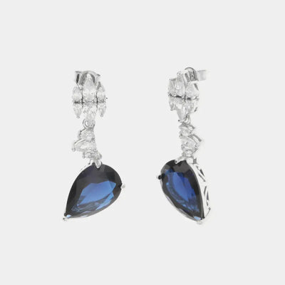 Orecchini in Argento 925 impreziositi da zirconi bianchi con zircone blu pendente a goccia