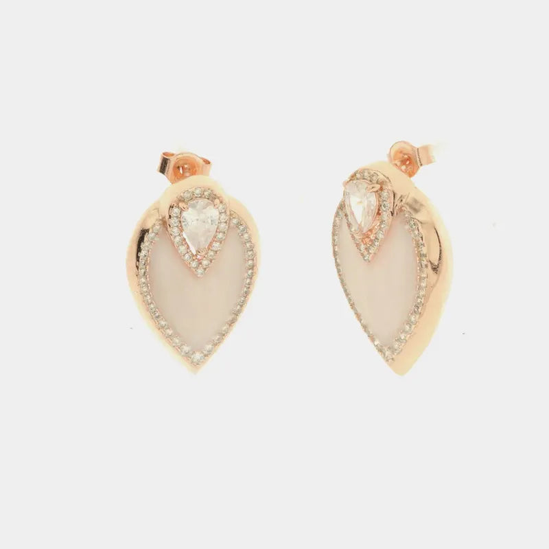 Orecchini in Argento 925 a foglia impreziositi da zirconi e smalto bianco
