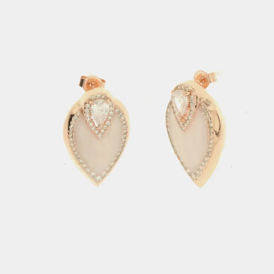 Orecchini in Argento 925 a foglia impreziositi da zirconi e smalto bianco