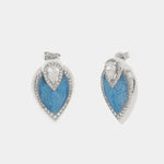 Orecchini in Argento 925 a forma di foglia impreziositi da zirconi bianchi e smalto blu