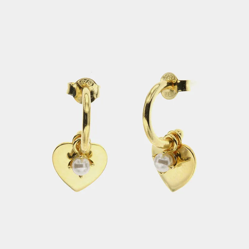 Earrings in 925 Silver circles with hanging heart and pearl