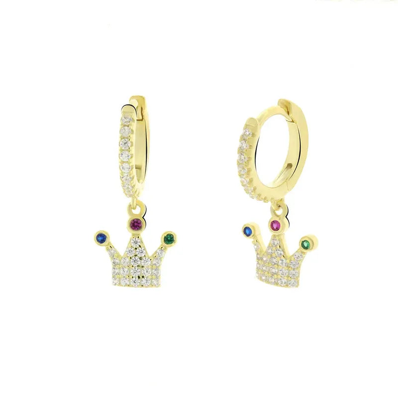 Orecchini in Argento 925 a cerchietto con chiusura a scatto e corona tempestata da zirconi bianchi e dettagli colorati
