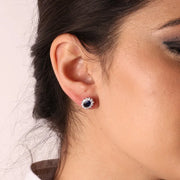 Orecchini in Argento 925 con zirconi bianchi e zircone centrale effetto blu zafiro