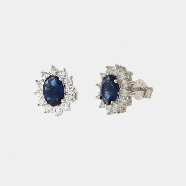 Orecchini in Argento 925 con zirconi bianchi e zircone centrale effetto blu zafiro BYSIMON - gioiello BySimon