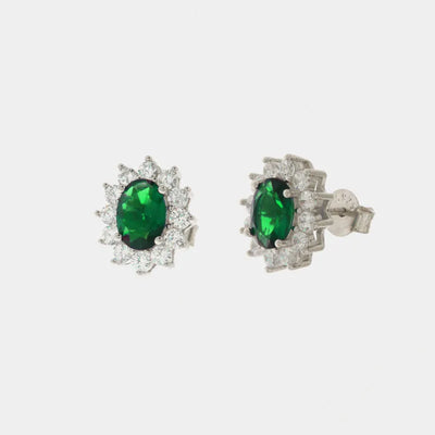 Orecchini in Argento 925 con zirconi bianchi e zircone centrale effetto verde smeraldo - BYSIMON gioielli