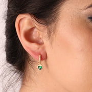 Orecchini in Argento 925 a cerchietto con chiusura a scatto tempestati da zirconi e cuore pendente in zircone verde