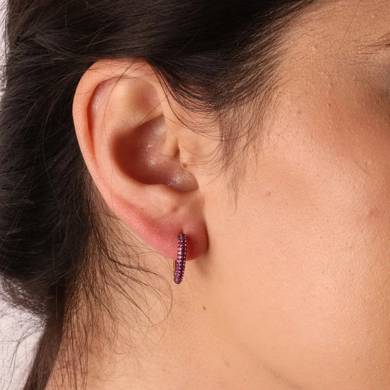 Heart earrings in 925 Silver with purple zircon detail