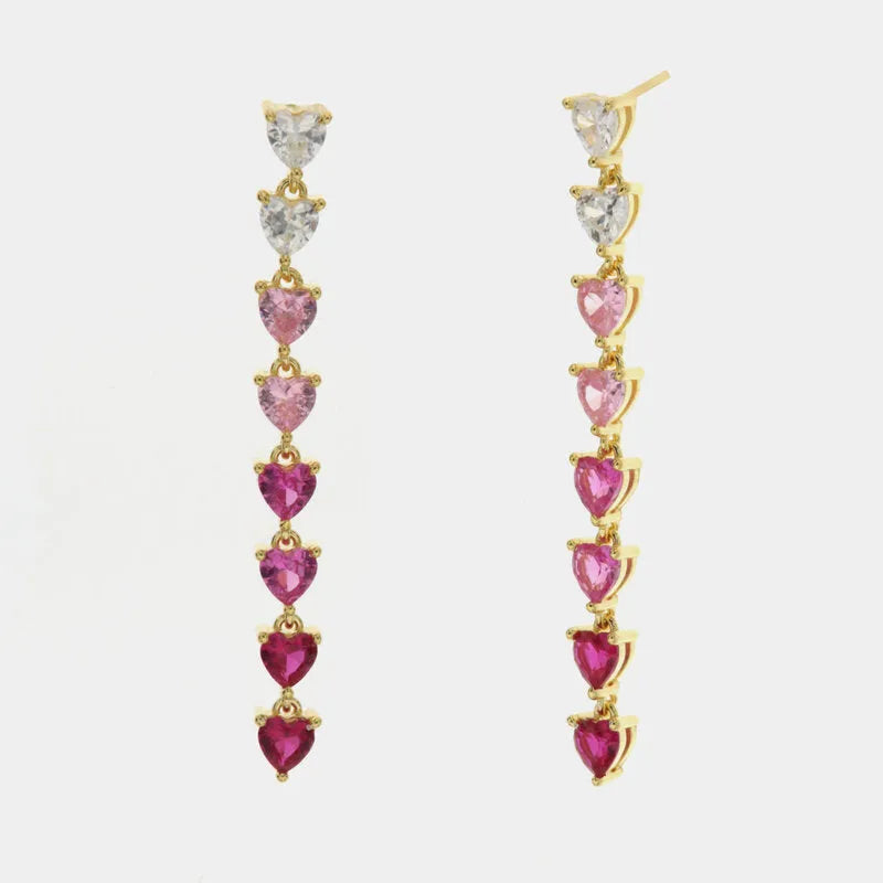 Orecchini in Argento 925 a cuore con zirconi bianchi e in sfumature di rosa