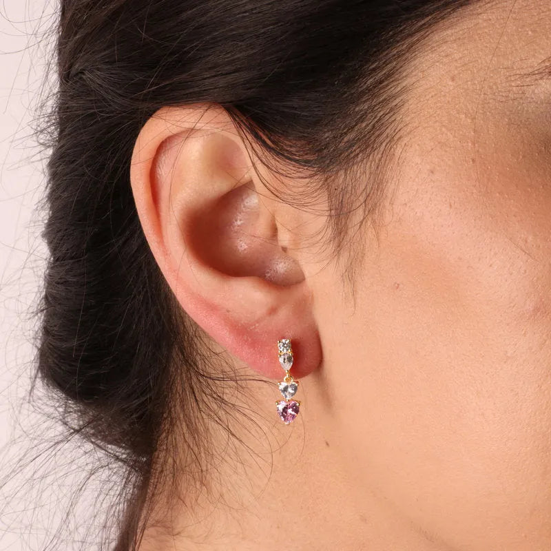 Earrings in 925 Silver with zircons and hanging hearts