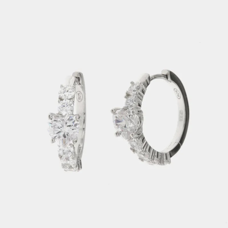 Earrings in 925 Silver circles with snap closure embellished with zircons