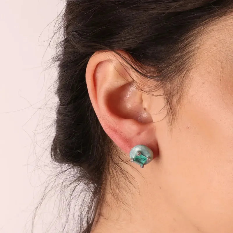 Orecchini in Argento 925 con smalto color acqua marina e zircone effetto ghiaccio