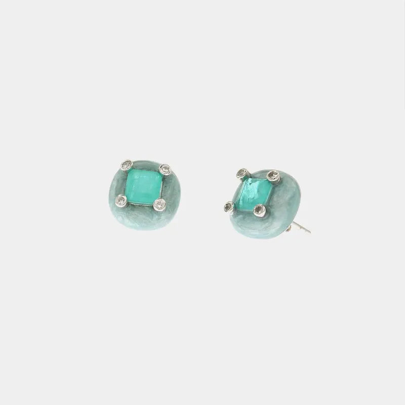 Orecchini in Argento 925 con smalto color acqua marina e zircone effetto ghiaccio