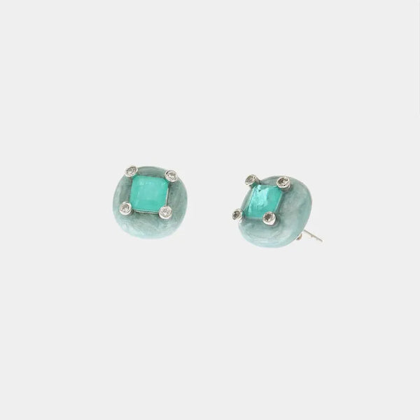 Orecchini in Argento 925 con smalto color acqua marina e zircone effetto ghiaccio