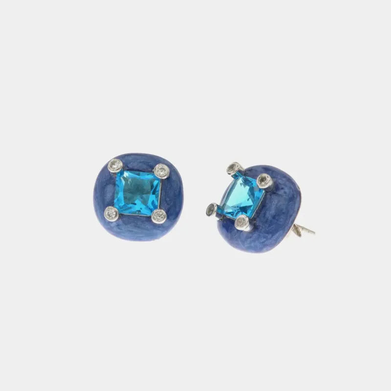 Orecchini in Argento 925 con smalto blu cobalto e zirconi