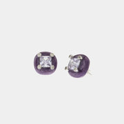 Orecchini in Argento 925 con smalto viola e zircone centrale viola