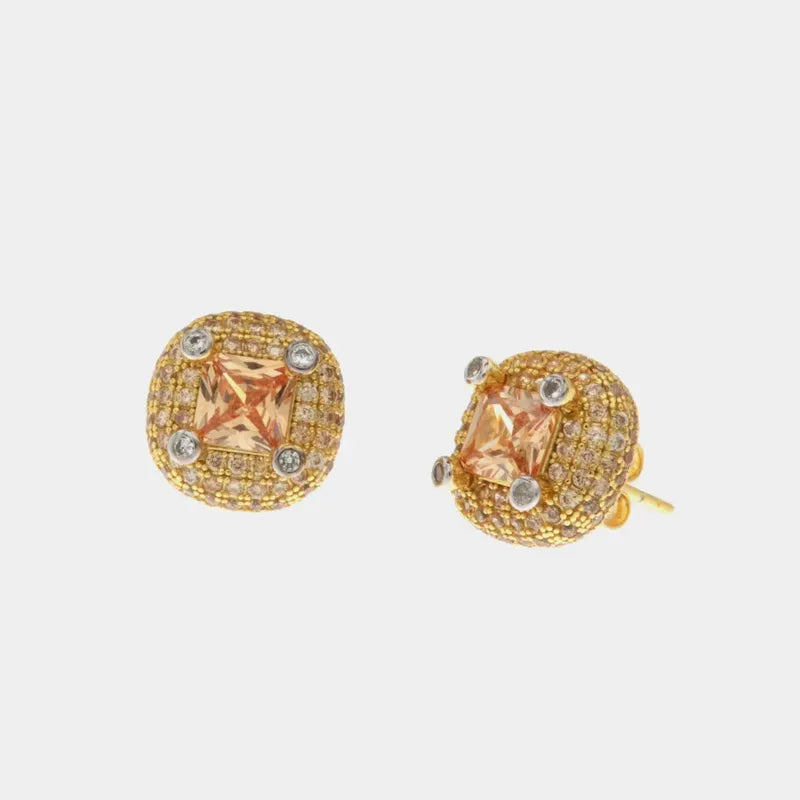 Orecchini in Argento 925 con zirconi bianchi e zircone centrale color champagne