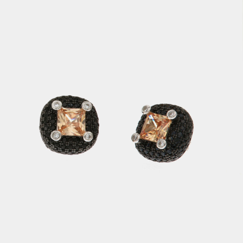 Orecchini in Argento 925 tempestati da zirconi neri e dettaglio centrale in zircone color champagne SIMEONE - gioiello BySimo