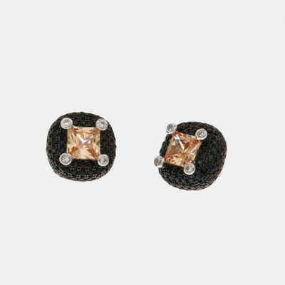 Orecchini in Argento 925 tempestati da zirconi neri e dettaglio centrale in zircone color champagne SIMEONE - gioiello BySimo