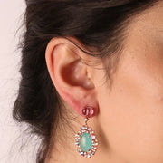 Orecchini in Argento 925 con zircone centrale color acqua marina effetto ghiaccio impreziosito da zirconi multicolor