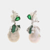 Orecchini in Argento 925 a fiore con zirconi verdi e bianchi e perle