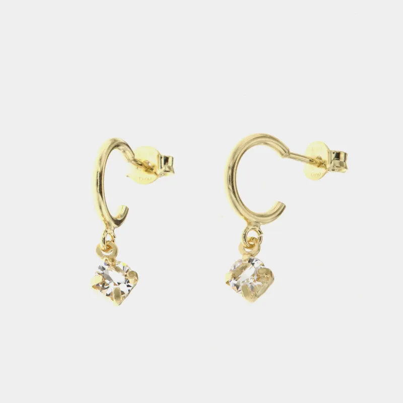 Earrings in Silver 925 open semicircles with pendant white crystal