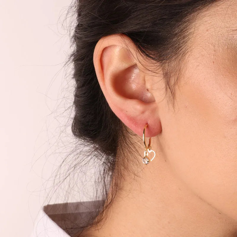 Semi-circle earrings in 925 Silver with crystal and pendant heart