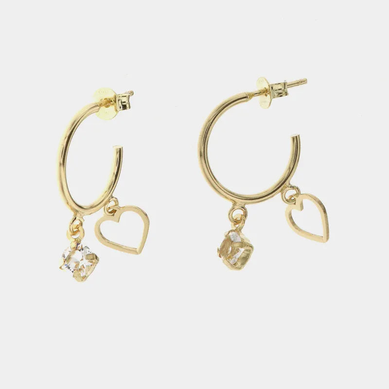 Semi-circle earrings in 925 Silver with crystal and pendant heart