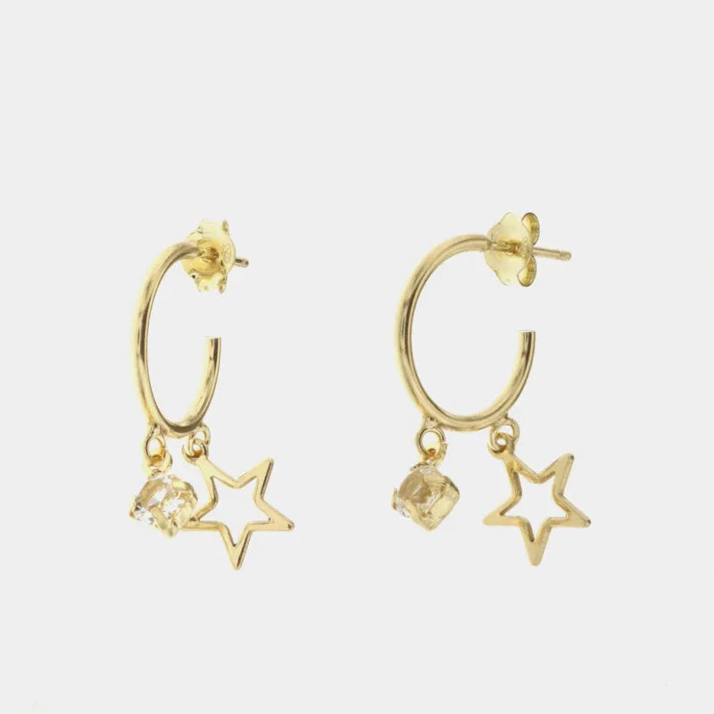 Orecchini in Argento 925 semicerchi con cristalllo bianco e stella pendente