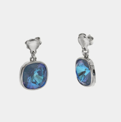 Orecchini in Argento 925 a forma quadrata  con cristalli blu