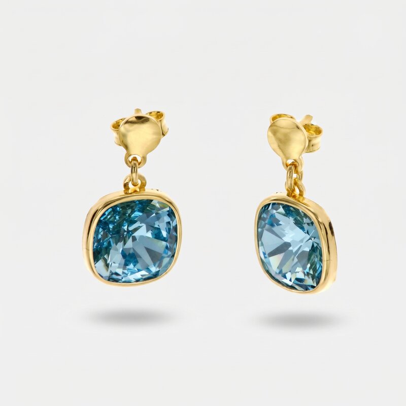 Orecchini in Argento 925 a forma quadrata con cristalli blu acquamarina - BYSIMON gioielli