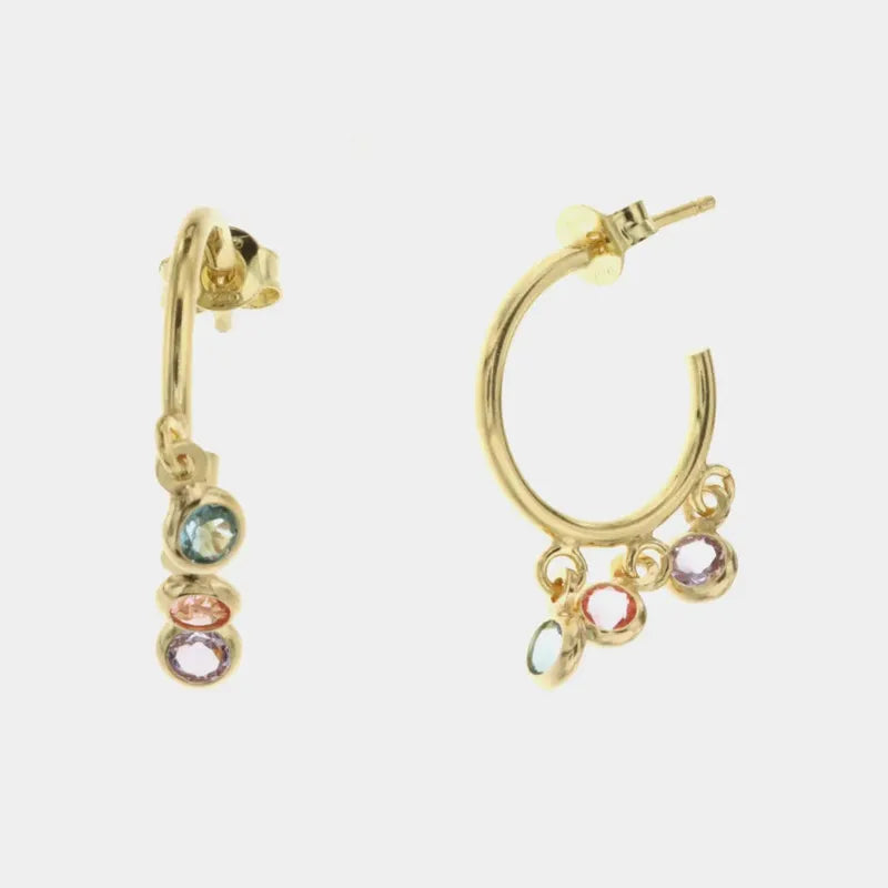 Orecchini in Argento 925 cerchi impreziositi da cristalli multicolor pendenti