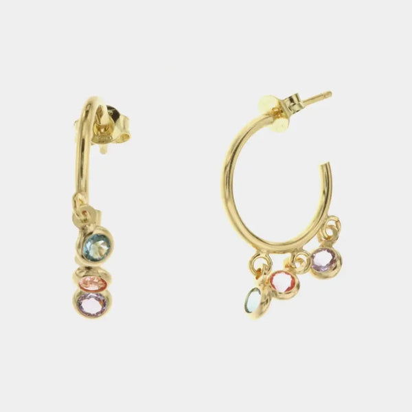 Orecchini in Argento 925 cerchi impreziositi da cristalli multicolor pendenti