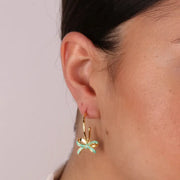 Orecchini in Argento 925 a semi cerchio con fiocco  in smalto verde