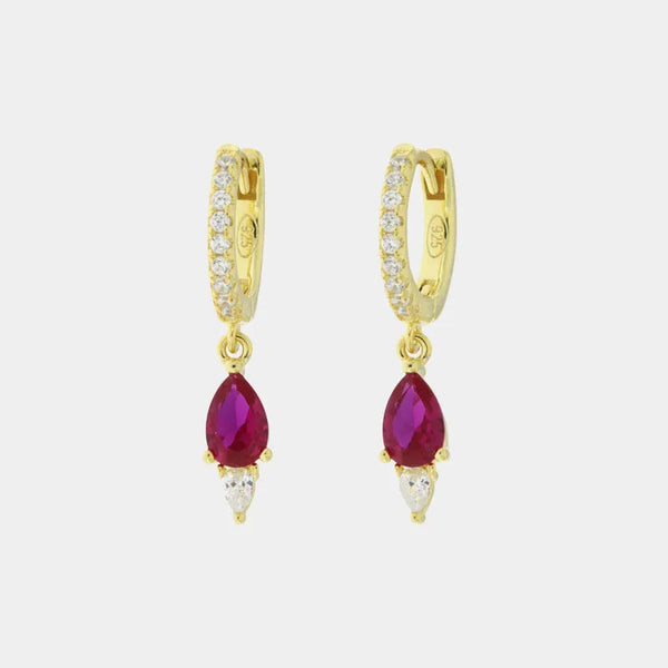 Orecchini in Argento 925 a cerchietto impreziosito da zirconi bianchi e zircone viola pendente - BYSIMON gioielli