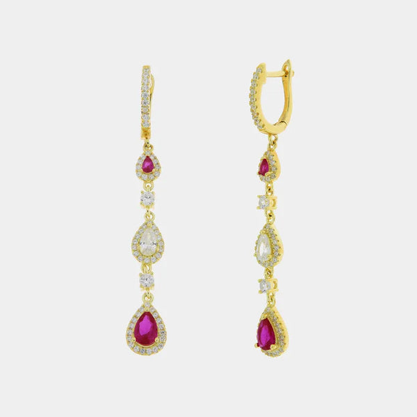 Orecchini in Argento 925 con zirconi bianchi e fucsia pendenti - BYSIMON gioielli