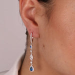 Orecchini in Argento 925 con zirconi bianchi e blu pendenti - BYSIMON gioielli