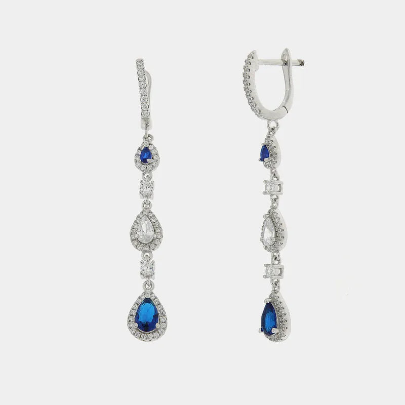 Orecchini in Argento 925 con zirconi bianchi e blu pendenti - BYSIMON gioielli