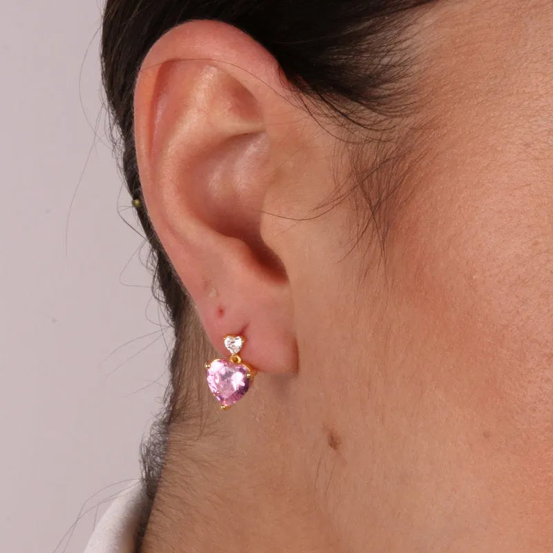 Earrings in 925 Silver with pink heart-shaped light tips