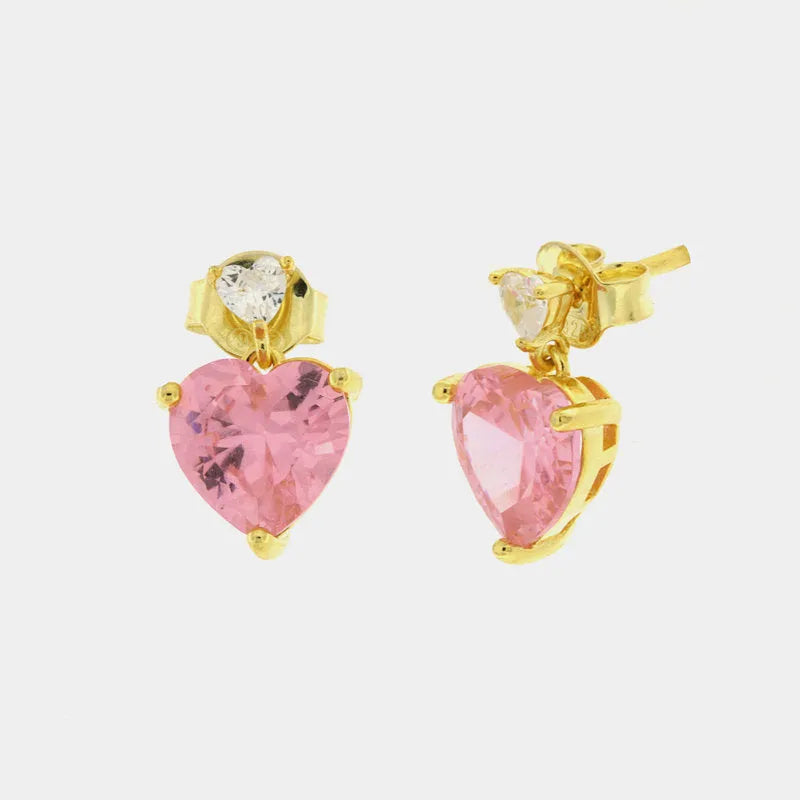 Earrings in 925 Silver with pink heart-shaped light tips