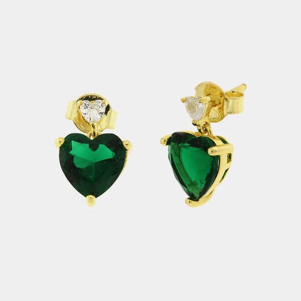Orecchini in Argento 925 con punto luce a cuore di colore verde - BYSIMON gioielli