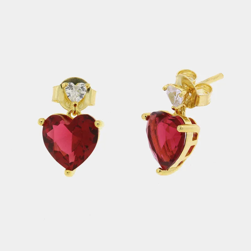 Orecchini in Argento 925 con punto luce a cuore di colore rosso