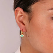 Orecchini in Argento 925 con cuore verde acqua pendente e cristalli bianchi