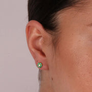 Orecchini in Argento 925 punti luce a fiore verdi a lobo